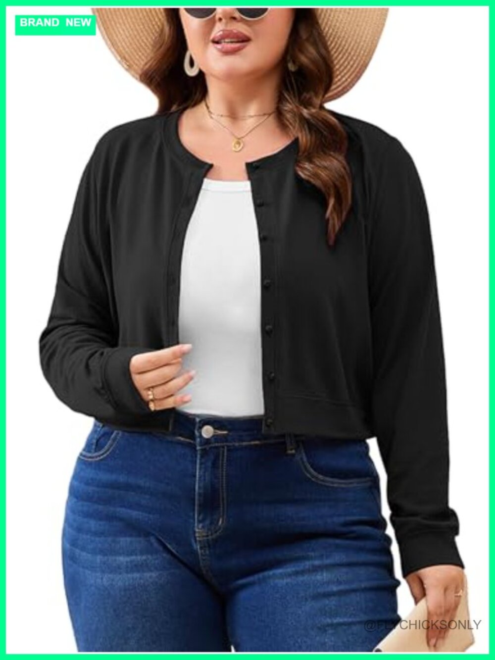 Plus Size Cropped Cardigan Women Lightweight Knit Button Front Crew Neck Casual